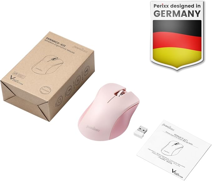 Perixx PERIMICE-621P Wireless Mouse - Silent Click with Ergo Design - Compatible for Desktop and Laptop PC - Wireless 2.4 GHz - Pink