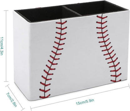 Niapessel Pencil Holder for Desk, Baseball Ball Pen Holder Storage Desktop Pen Organizer Desk Pencil Organizer Makeup Brush Holder for Office School College Leather
