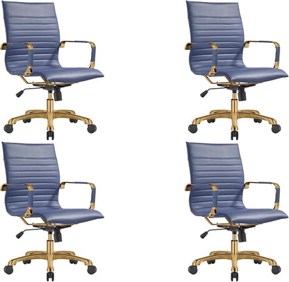 LeisureMod Harris Modern Ergonomic Executive Office Chair, High-Back Leather Conference Desk Chair with Adjustable Height, Tilt Control, 360° Swivel & Gold Frame for Home Office