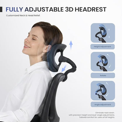 MALOL Ergonomic Mesh Office Chair with Footrest, Executive High Back Computer Desk Chair with 3D Adjustable Headrest & 5-Level Lumbar Support, Tilt Lock, 3D Arms, 300LBS, Z-Black