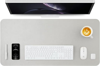 Leather Desk Mat - Non-Slip PU Desk Pad for Office and Home - Desk Organization and Accessories - Ideal for Large Mouse Pad and Desk Mats on Top of Desks (Silver,36"x 17")