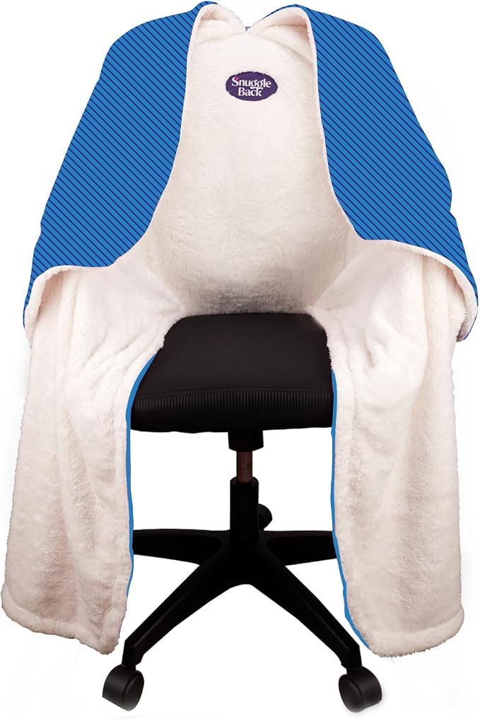 The Original Office Chair Blanket by SnuggleBack; Cozy Comfy Office Desk Chair Wrap Attaches for Hands-Free Warmth. Stay Warm In The Winter or Summer. (Blue Pattern Fleece)