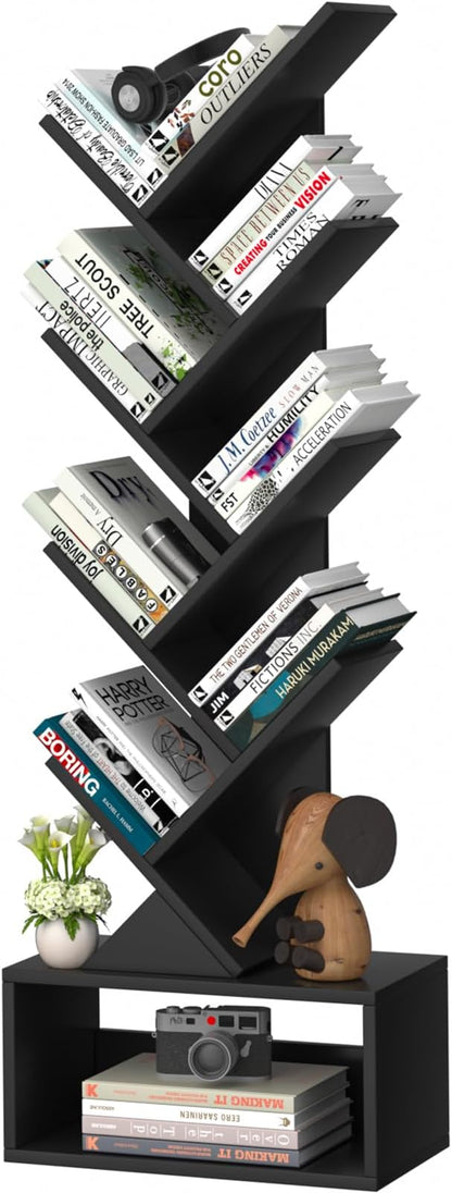 SHEEPAM 9 Tier Tree Bookshelf,Christmas Green Bookcase for Narrow Space, Storage Organizer Floor Standing Bookshelves for Books, Tall Book Case for Home Office, Living Room, Bedroom