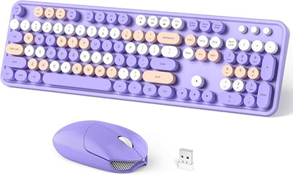 Dilter Wireless Keyboard and Mouse Combo, 104 Keys Full-Sized Typewriter Keyboards, 2.4 GHz USB Receiver Plug and Play, for Windows, PC, Laptop, Desktop (Purple Colorful)