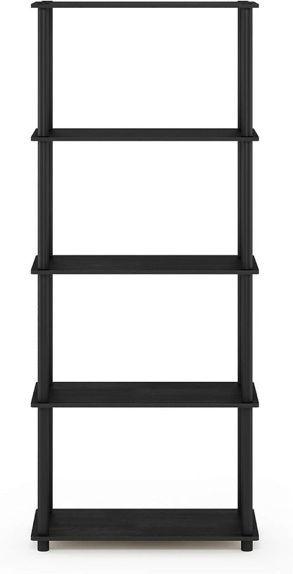 Furinno TURN-N-TUBE Storage Shelves, 5-Tier Book Shelf, Corner Shelf, Toolless Open Shelves, for Organization and Storage, Living Room, Garage, Home Office, Americano