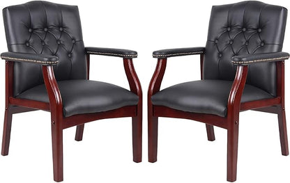 Black Leather Office Chairs Set of 2 -Ergonomic Executive Guest Chairs for Reception, Multi-Scene Use (Waiting Room, Meeting, Conference, Lobby, Conference, Church) High Back No Wheels with Arm Design