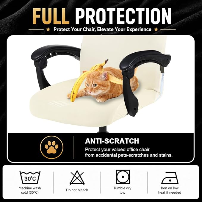 Elastic Computer Chair Cover with Durable Zipper - Protective Removable Washable Universal Office Desk Chair Seat Slip Cover - Stretchy Soft Anti-dust Desk Chair Seat Protector for Dogs, Cats, Pets