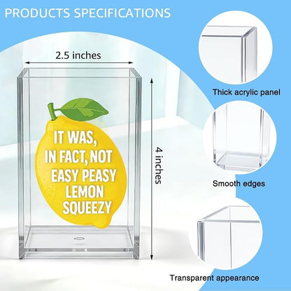 It Was In Fact Not Easy Peasy Lemon Squeezy Acrylic Organizer Pencil Holder, Funny Lemon Makeup Brush Storage Organizer, Sarcastic Desk Accessory Holder for Women Coworker HR Teacher Friend