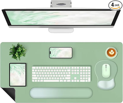 4-in-1 Large Gaming Mouse Pad, Keyboard Wrist Rest Pad & Wrist Support Mousepad Set, Extended Desk Pad Waterproof Desk Mat Protector for Home Office Decor Study Game 35.4×15.7 Inches I Sage Green
