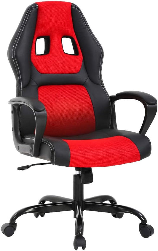 BestOffice Office Chair PC Gaming Chair Cheap Desk Chair Ergonomic PU Leather Executive Computer Chair Lumbar Support for Women, Men (Red)