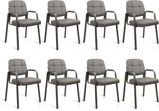 CLATINA Waiting Room Guest Chair with Bonded Leather Padded Arm Rest for Office Reception and Conference Desk(Grey 8 Pack)