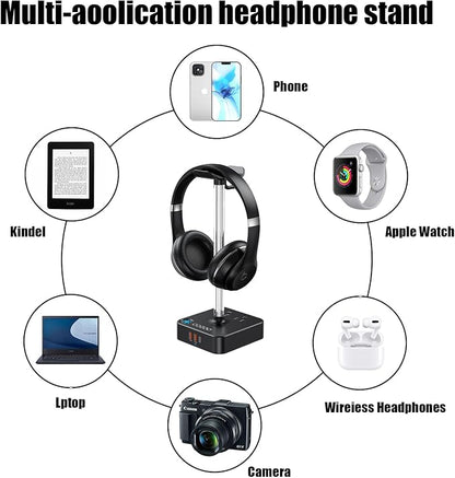 RGB Headphone Stand with USB Charger COZOO Desktop Gaming Headset Holder Hanger with 3 USB Charger and 2 Outlets - Great for Gaming, DJ, Wireless Earphone Display,Gamer PC Accessories Boyfriend Gifts