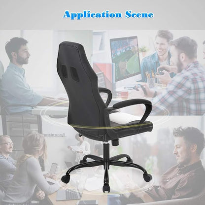 BestOffice Office Chair PC Gaming Chair Cheap Desk Chair Ergonomic PU Leather Executive Computer Chair Lumbar Support for Women, Men (White)