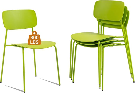 Sidanli Stackable Chairs Set of 4, Metal Waiting Room Chairs with Plastic Seat, Capacity 300lbs, Stacking Chairs for Office Conference Break Room Lobby, Green