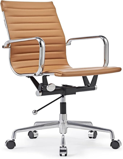 Mid Back Office Chair with Arms and Lumbar Support, Ergonomic Swivel Desk Chair for Receptionist, Executive, Home Office Use – Terracotta