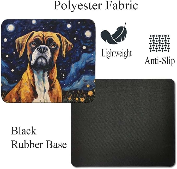 Tubbie Prints Starry Night Boxer Dog Mouse Pad for Home Office Gaming Working Desk Computer Desktop Accessories Non-Slip Rubber Mouse Pad for Dog Lovers (Boxer)
