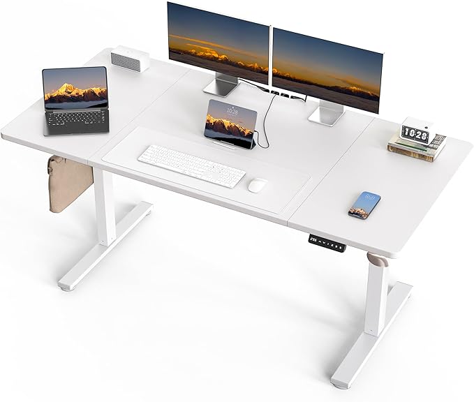Electric Standing Desk, 63 x 30 Inch Extra Large Desktop, Adjustable Height Sit Stand Desk, Home Office Workstation for Dual & Triple Monitor, White