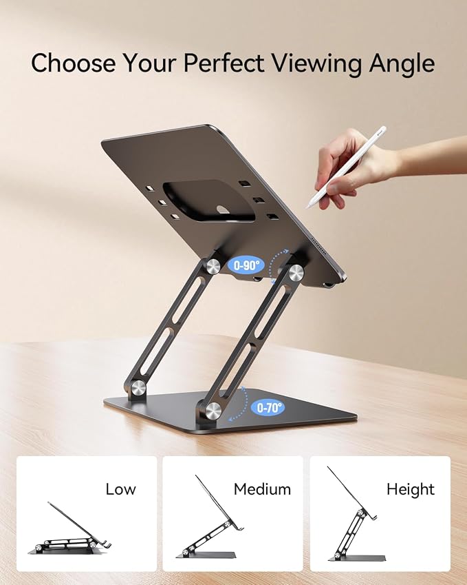 Orlian Foldable Aluminum Laptop Stand Up to 17.3" Laptops, Height Adjustable Portable Ergonomic Computer Holder, Space Saving Desk with Heat Dissipation. Compatible with MacBook/Dell/HP etc, Black