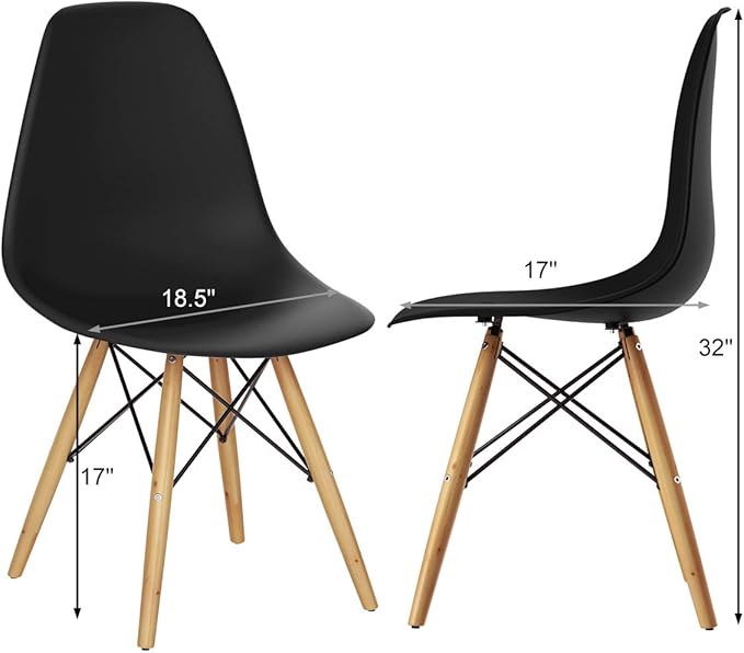 Giantex Dining Chairs Set of 2 Black, Pre Assembled Mid Century Modern Dining Chairs with Wood Legs, Armless Kitchen Chairs, Plastic Dining Side Chair for Dining Room, Kitchen, Living Room