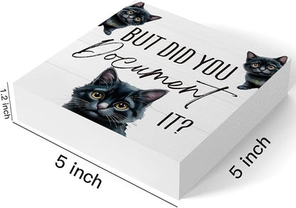 mmiishe But Did You Document It Funny Cat Office Decor for Black Cat Lover | Black Cat Gifts for HR Colleague Friend Women Men Cute Desk Decor Wooden Box Sign for Home Office Desk Boss Gift 5 x 5 Inches