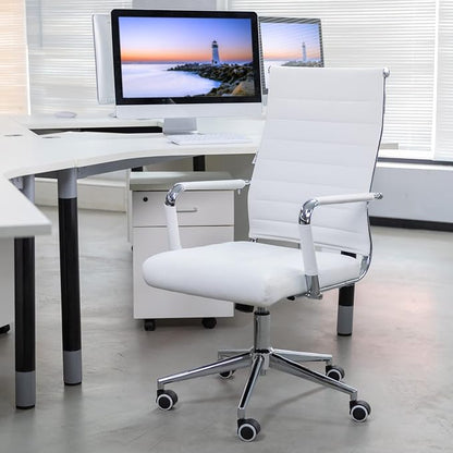 Okeysen Ergonomic Office Desk Chair, Modern PU Leather Conference Room Chairs Ribbed, High Back Executive Swivel Rolling Chair for Home, Office