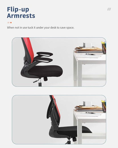 Home Office Chair Ergonomic Desk Chair Mesh Computer Chair with Lumbar Support Flip-up Arms Swivel Rolling Executive Task Chair Adjustable Chair for Adults(Red)