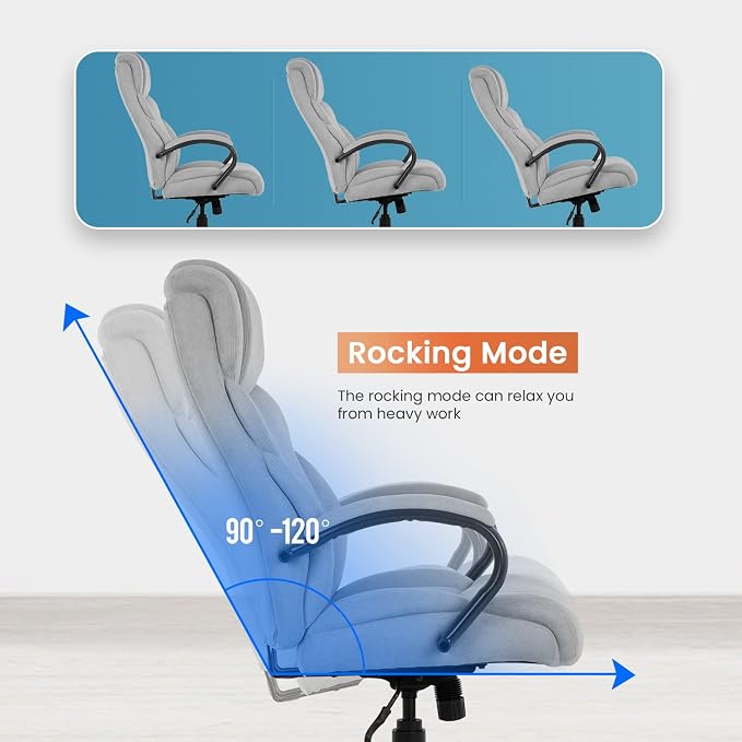 Office Chair Big and Tall 500lbs Wide Seat Desk Chair with Lumbar Support Arms High Back PU Leather Executive Task Ergonomic Computer Chair for Back Pain (Grey)