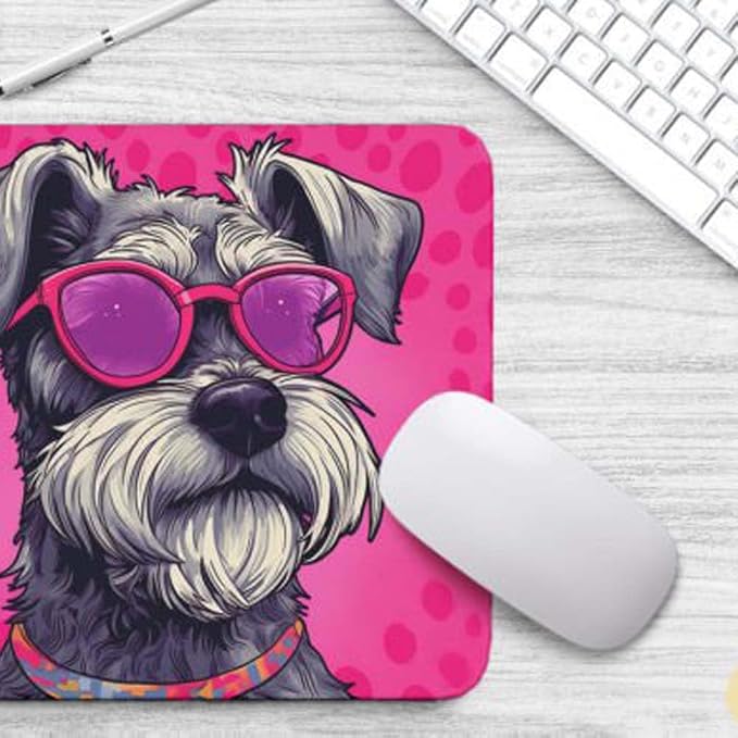 Pink Mousepad Glamour Dog Schnauzer Mouse Pad for Home Office Gaming Working Desk Computer Desktop Accessories Non-Slip Rubber Mousepad for Dog Lovers