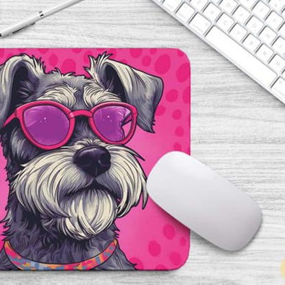 Pink Mousepad Glamour Dog Schnauzer Mouse Pad for Home Office Gaming Working Desk Computer Desktop Accessories Non-Slip Rubber Mousepad for Dog Lovers