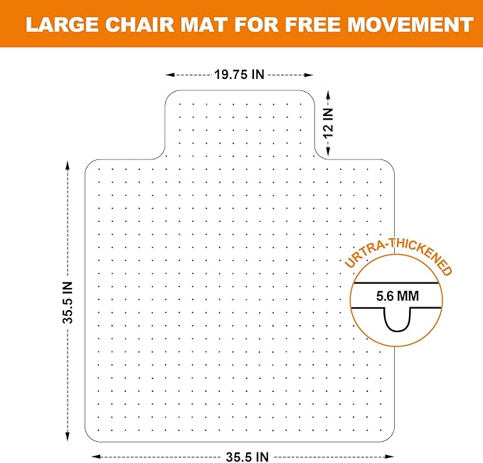 Thickened Chair Mat for Carpet- Low Pile Carpet Protector for Office Computer Desk Chair. Heavy Duty Desk Chair Mat for Carpeted Floors. Clear (with Lip, 47.5"X35.5"X0.15“)