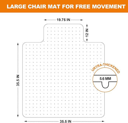 Thickened Chair Mat for Carpet- Low Pile Carpet Protector for Office Computer Desk Chair. Heavy Duty Desk Chair Mat for Carpeted Floors. Clear (with Lip, 47.5"X35.5"X0.15“)