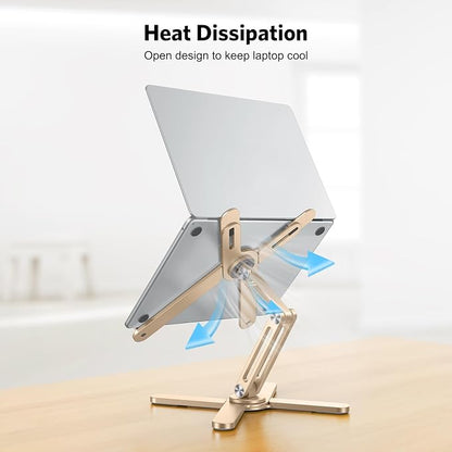 OMOTON 360° Rotating Laptop Stand Riser for Desk, Ergonomic Foldable Computer Stand Adjustable Height Angles for Collaborative Work, Easy Storage Fit Macbooks,All Laptops up to 16 inches, Gold