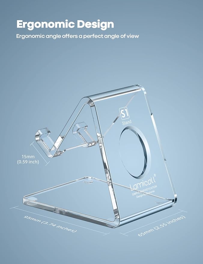 Lamicall Cell Phone Stand, Desk Accessories - Clear Office Cell Phone Holder, Acrylic Phone Stand, Desktop, Acrylic Office Supplies Desk Decor Accessories, Suitable for iPhone, 4-8'' Phone, Gifts