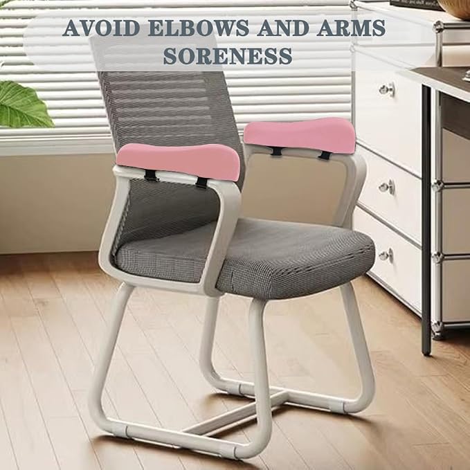 2 Pack Office Chair Armrest Pads Covers,Arm Rest Pad with Memory Foam Elbow Pillow for Forearm Pressure Relief, Arm Rest Covers for Office Chairs, Wheelchair, Comfy Gaming Chair (Pink)