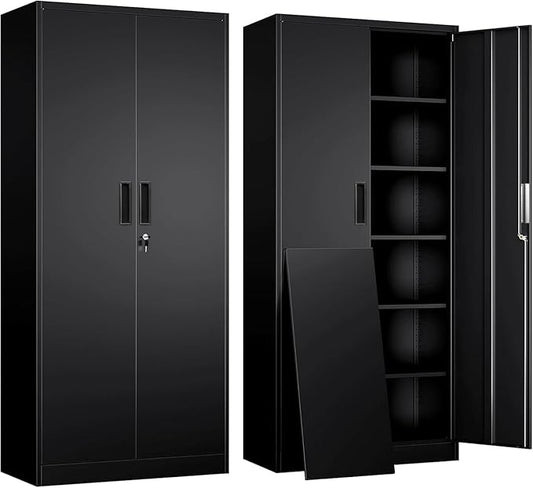 71" H Tall Metal Storage Cabinet with Lock and 5 Adjustable Shelves, Metal Garage Storage Cabinet for Home, Office, Garage, Warehouse Organize, Black