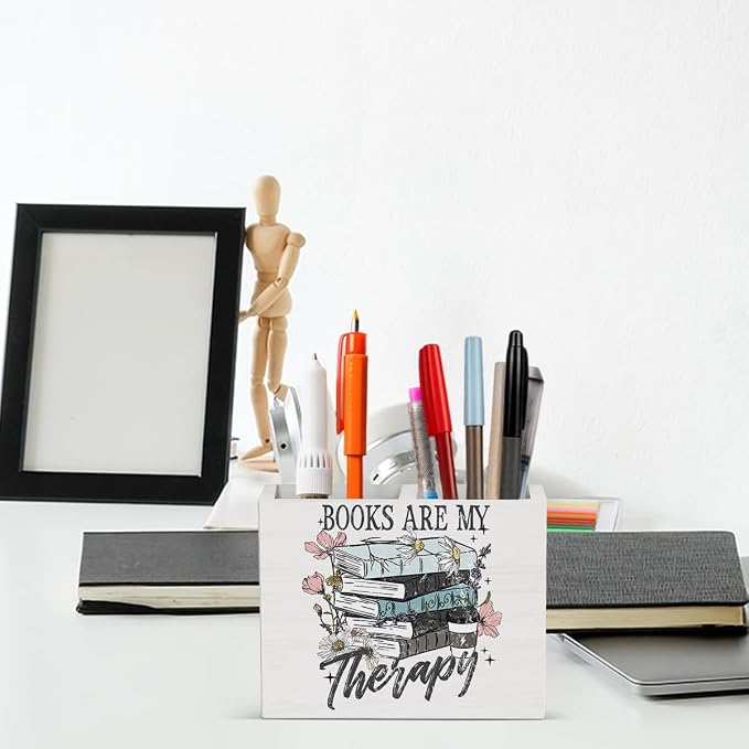 Book Gifts for Book Lovers Reader Writer Librarian Inspirational book Wooden Pencil Holder desk decor for Library Office Home Christmas Birthday Holder2824