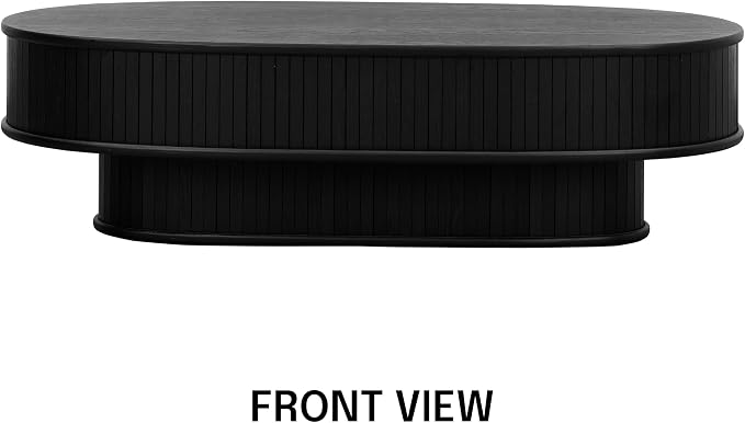 NTC Stream DOU Coffee Table, Modern Double-Layer Oval Wooden Center Table with Vertical Groove Design, Stylish Living Room Decor, Contemporary Minimalist Style, Easy Assembly - Burnt Black