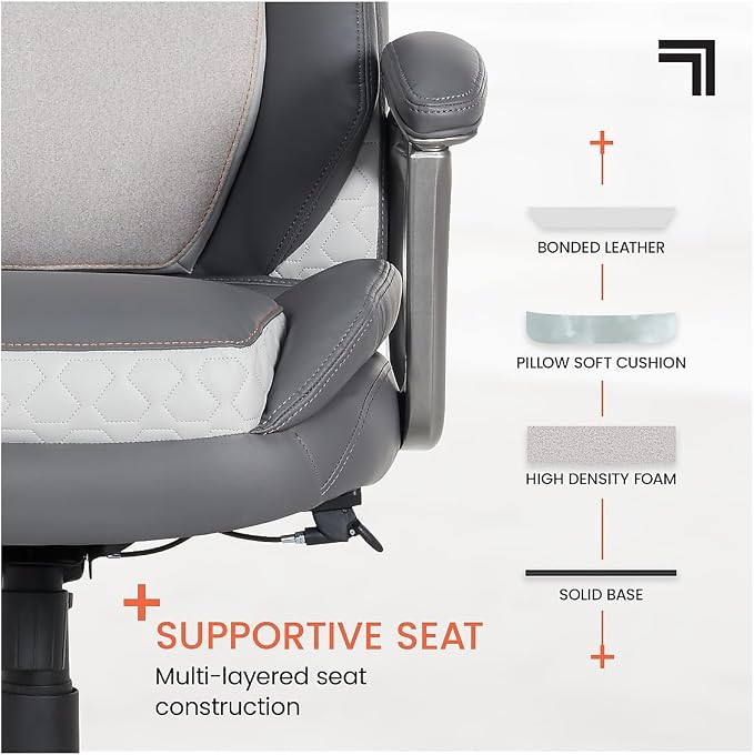 Sharper Image S-600 Active Lumbar Heated Ergonomic Bonded Leather Swivel Executive Massage Chair, Gray (60098-GRY)