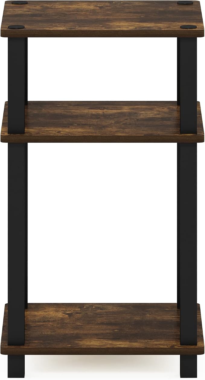 Furinno JUST Side Table, 3-Tier Open Shelf End Table, Toolless Assembly Night Stand, Bedside Table with Square Tube, for Living Room, Bedroom, Amber Pine