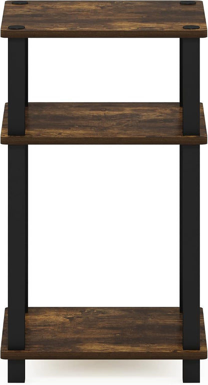 Furinno JUST Side Table, 3-Tier Open Shelf End Table, Toolless Assembly Night Stand, Bedside Table with Square Tube, for Living Room, Bedroom, Amber Pine