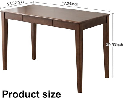 Solid Wood Desk with Drawer, Wooden Home Office Desk for Work, Student Computer Desk for Small Spaces, Gaming Study PC Desk for Bedroom, Easy to Assemble (Walnut Color 47 inch)