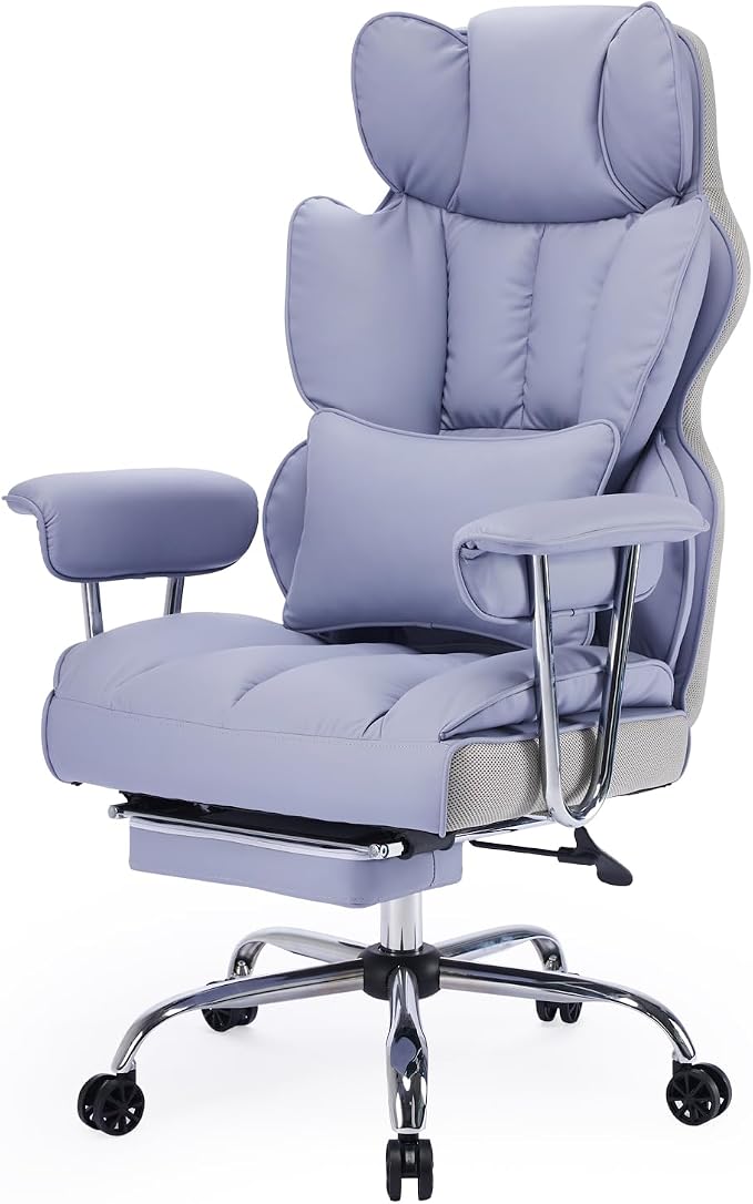 Efomao Executive Office Chair for Heavy People, High Back Computer Chair with Foot Rest, Height Adjustable PU Leather Office Chair,Big and Tall Office Chair (Purple)