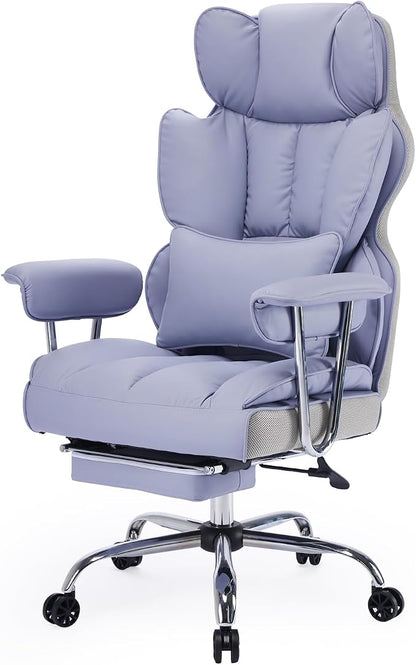 Efomao Executive Office Chair for Heavy People, High Back Computer Chair with Foot Rest, Height Adjustable PU Leather Office Chair,Big and Tall Office Chair (Purple)