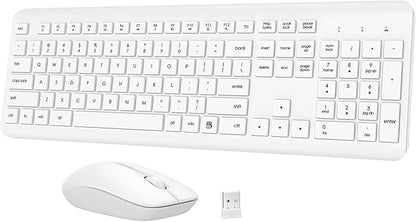 Wireless Keyboard and Mouse Combo, Full-Size Silent Ergonomic Keyboard and Optical Mouse, Long Battery Life, 2.4GHz Lag-Free Cordless Mice Keyboard for Computer, Mac, Laptop, PC, Windows(White)