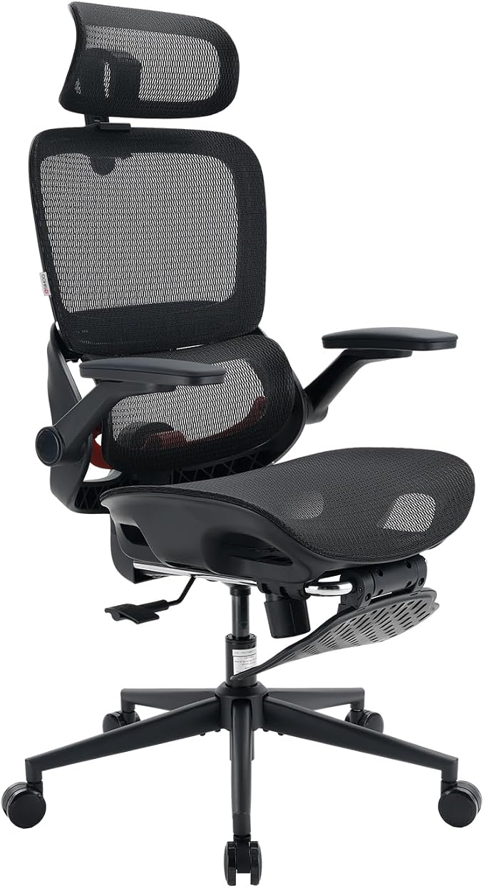 SIHOO B100 PRO Ergonomic Office Chair with Footrest, Mesh Office Chair with Adaptive Lumbar Support, Computer Chair with Wide Headrest, Desk Chair with 360° Rotatable Flip-Up Armrests, Jet Black