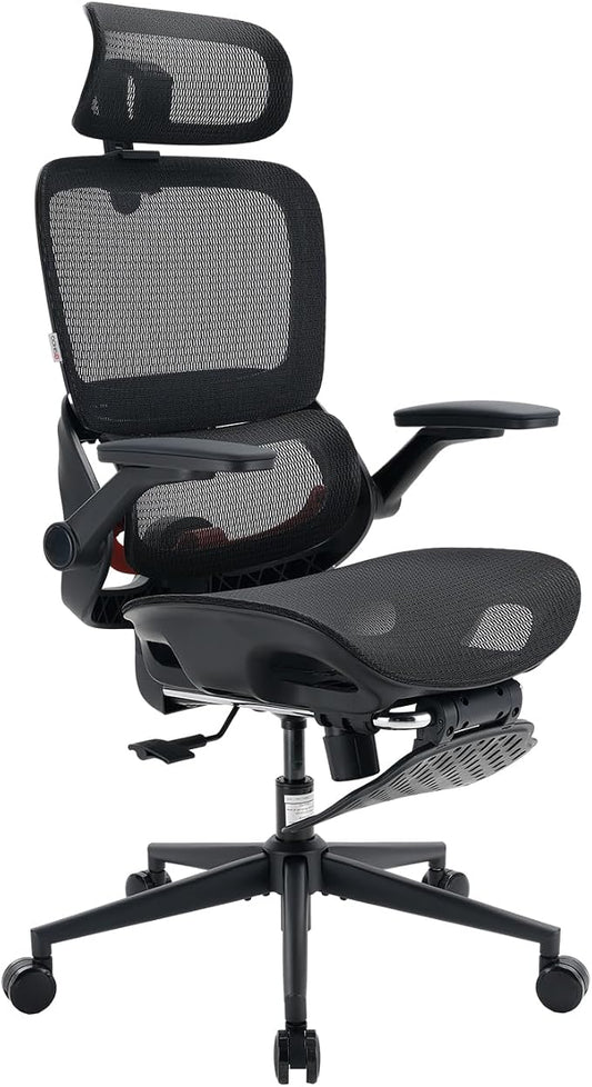 SIHOO B100 PRO Ergonomic Office Chair with Footrest, Mesh Office Chair with Adaptive Lumbar Support, Computer Chair with Wide Headrest, Desk Chair with 360° Rotatable Flip-Up Armrests, Jet Black