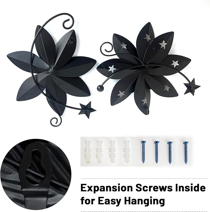 LIFFY Metal Flower Wall Decor, Black & Gold Floral Metal Wall Art for Indoor Outdoor,Black Wall Decor Boho Modern Wall Decor for Bathroom, Living Room, Bedroom, Porch, Garden, Yard (Black & Gold 2)