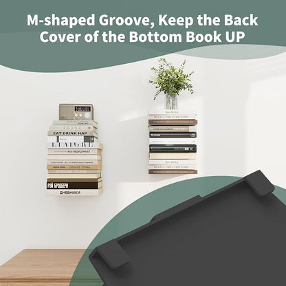 Mefirt Invisible Floating Bookshelves for Wall, 8 Tier Vertical Spine Book Tower, Heavy Duty Floating Book Shelves Metal Book Organizers for Home Office, 4 Pack(Black)