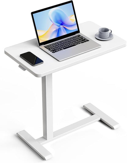 ROMOON Overbed Bedside Table with Wheels, Rolling Adjustable Hospital Bed Table, Mobile Standing Desk & Laptop Cart with Sturdy Frame for Couch, Home Office and Small Space (27.6" W x 15.7" D, White)