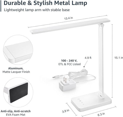 Lepro LED Desk Lamp, Metal Desk Light 9.5W 800lm, Best Task Lamp, 5 Color Modes 5 Brightness Level, Dimmable Home Office Desktop Lamp for Reading, Crafting, Sewing, Puzzle, Nail, White